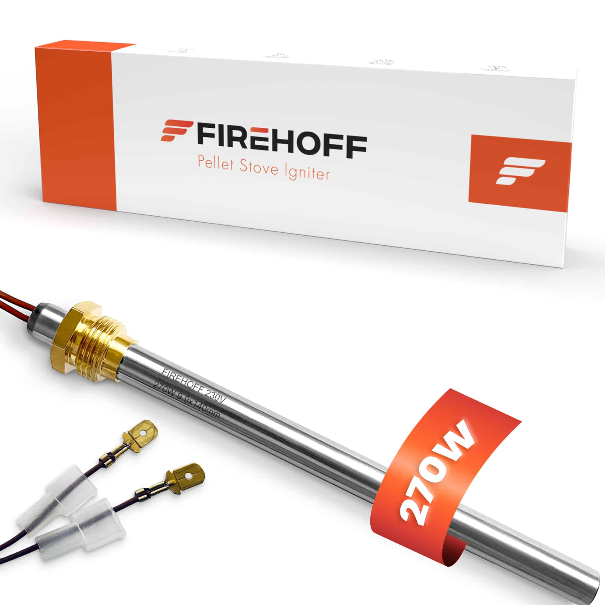 Bougie d’allumage FIREHOFF 270 W pour poêle à granulés, Ø 9,9 × 130 mm, filetage 3/8", avec sa boîte