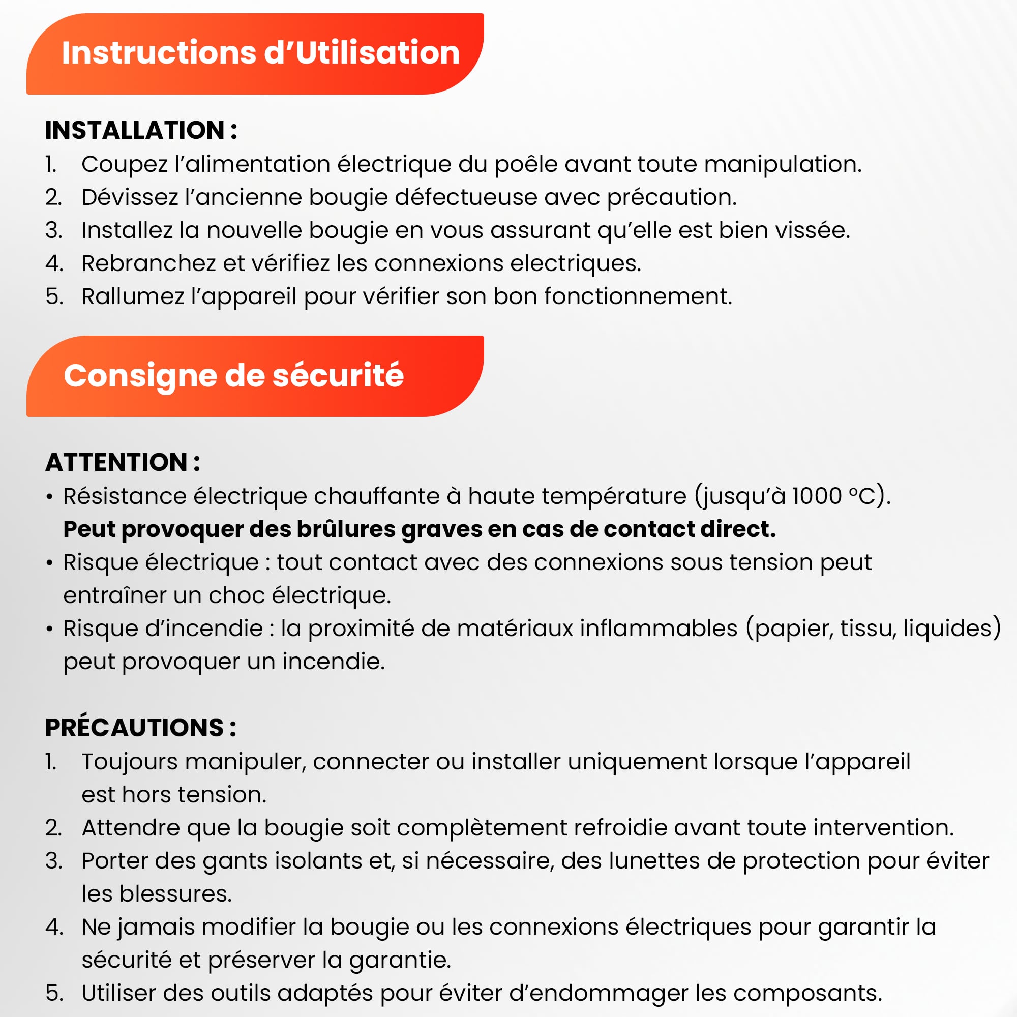 Instructions d’installation et consignes de sécurité de la bougie céramique FIREHOFF