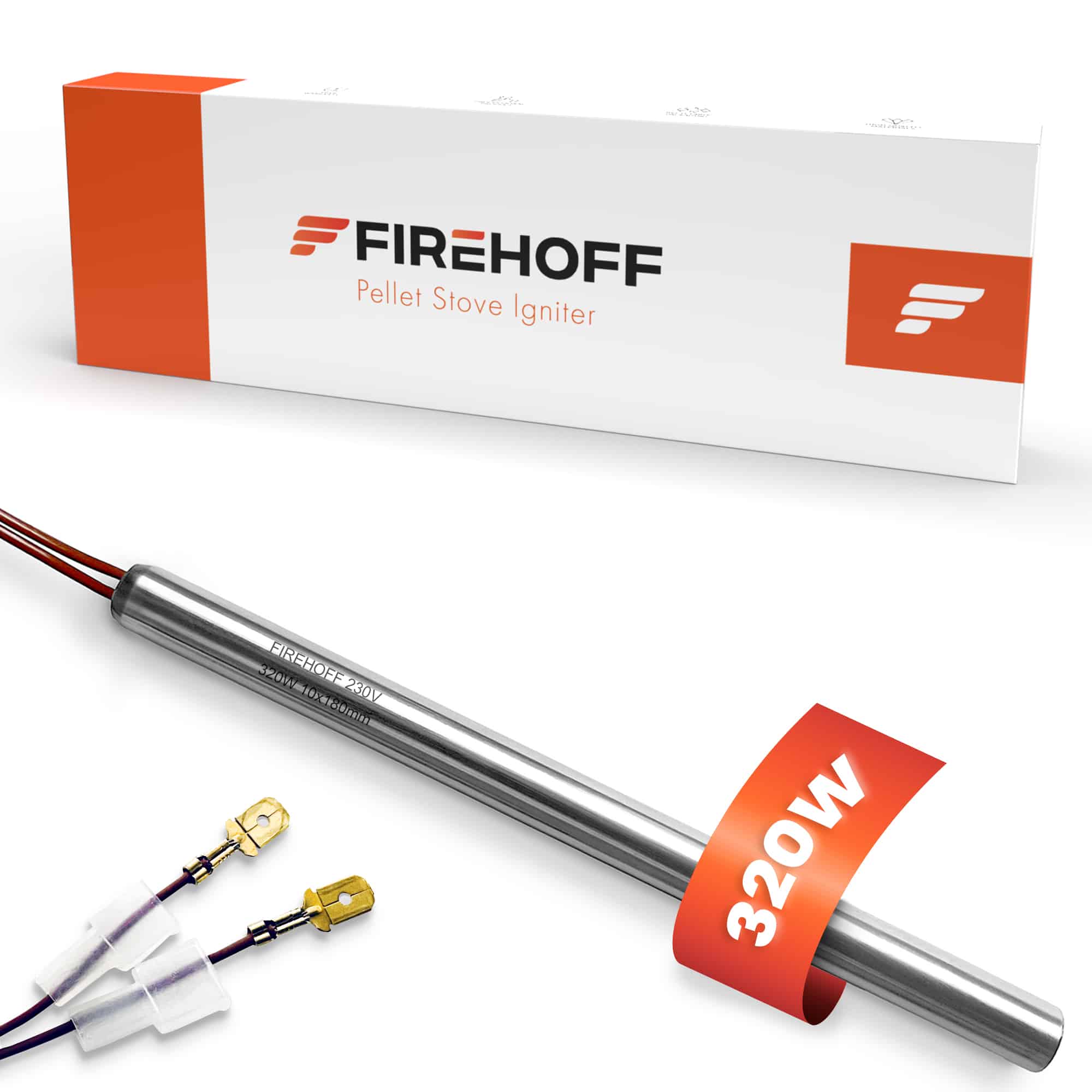 Bougie d’allumage FIREHOFF 320 W lisse pour poêle à granulés, Ø 10 × 180 mm, avec sa boîte