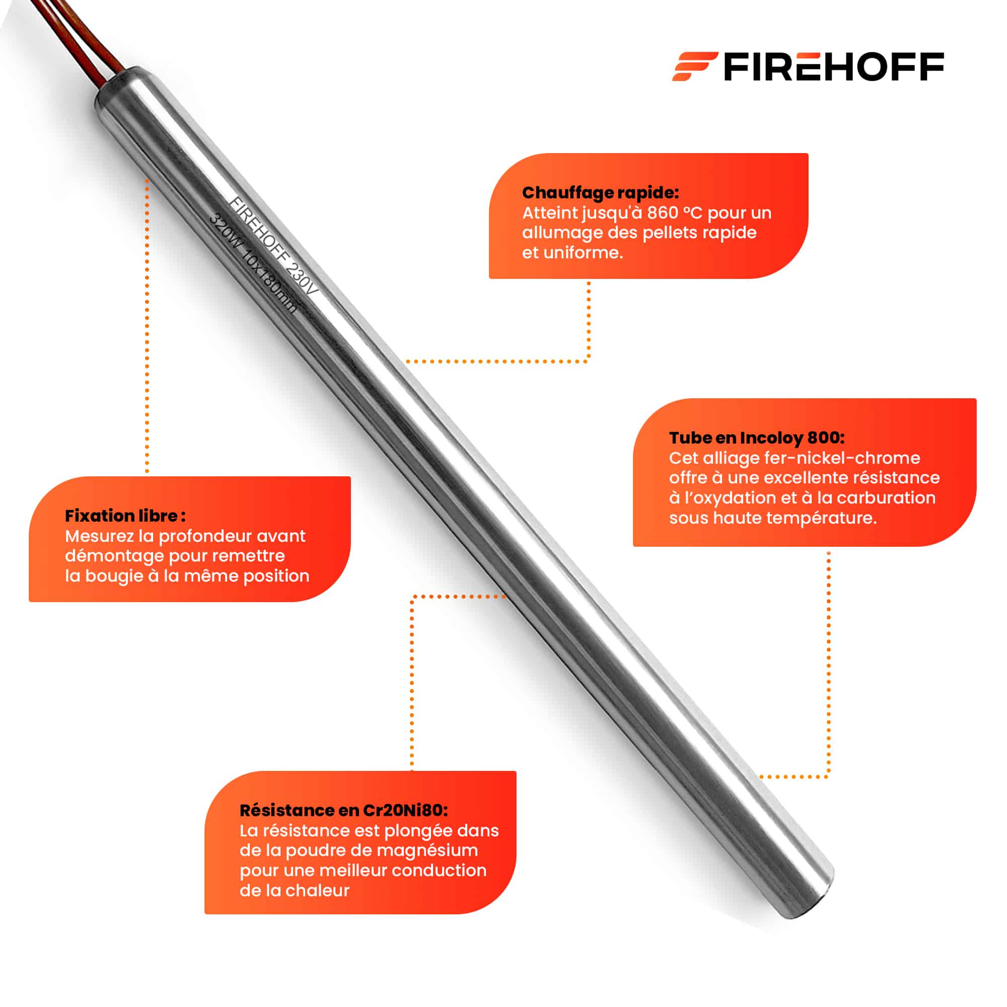 Caractéristiques de la bougie lisse FIREHOFF 320 W