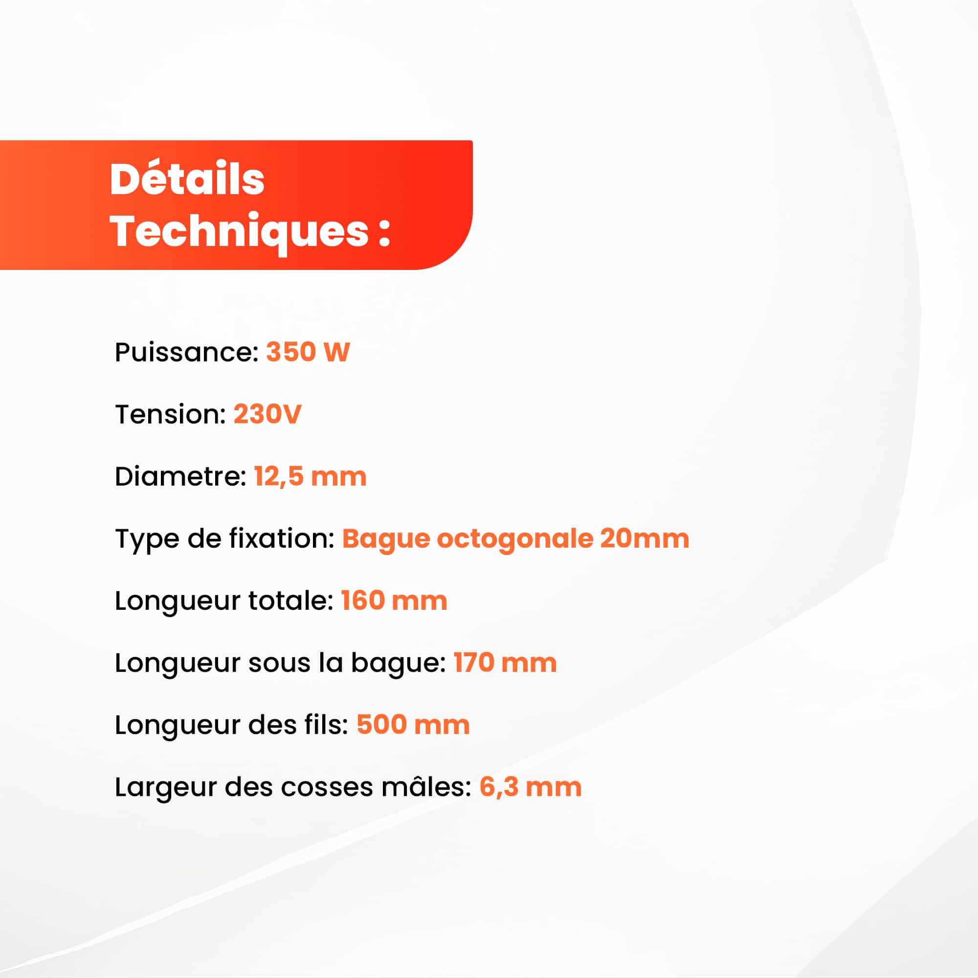 Fiche technique de la bougie d’allumage FIREHOFF 350 W 160 mm