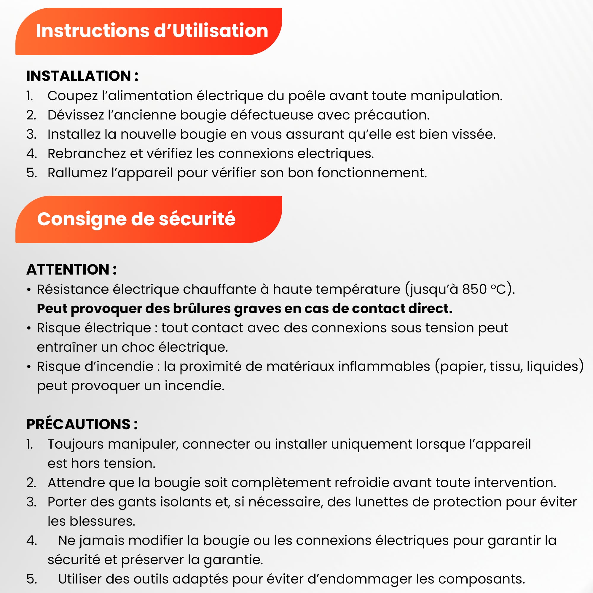 Instructions d’installation et consignes de sécurité de la bougie d’allumage FIREHOFF